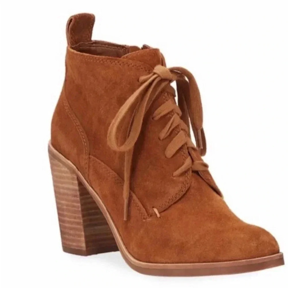 DOLCE VITA sueded lace-up cognac brown booties women’s sz 10 EUC heeled boots - Picture 13 of 14